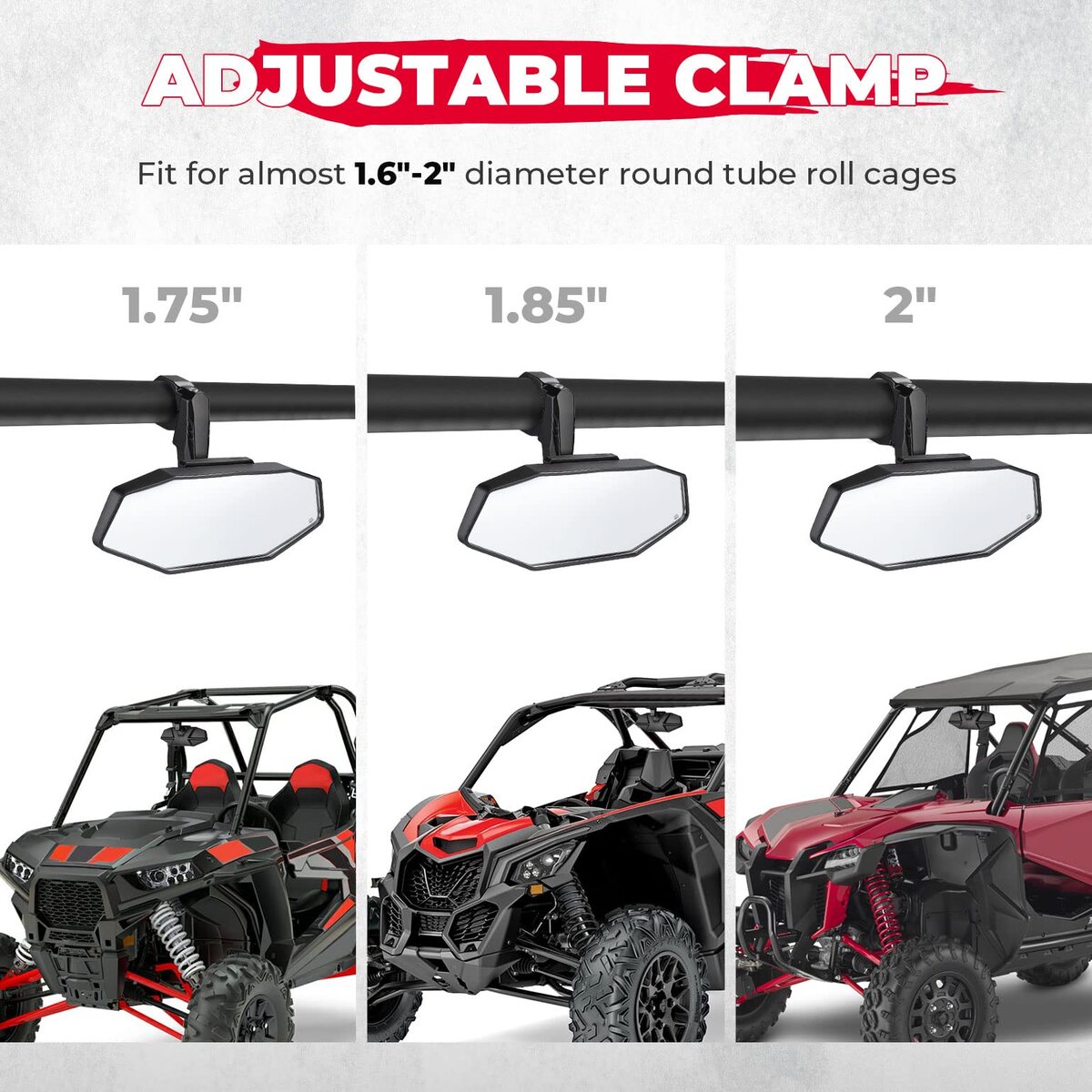 Kemimoto Upgraded UTV Rear View Mirror for 1.6"-2" Roll Bar Mount