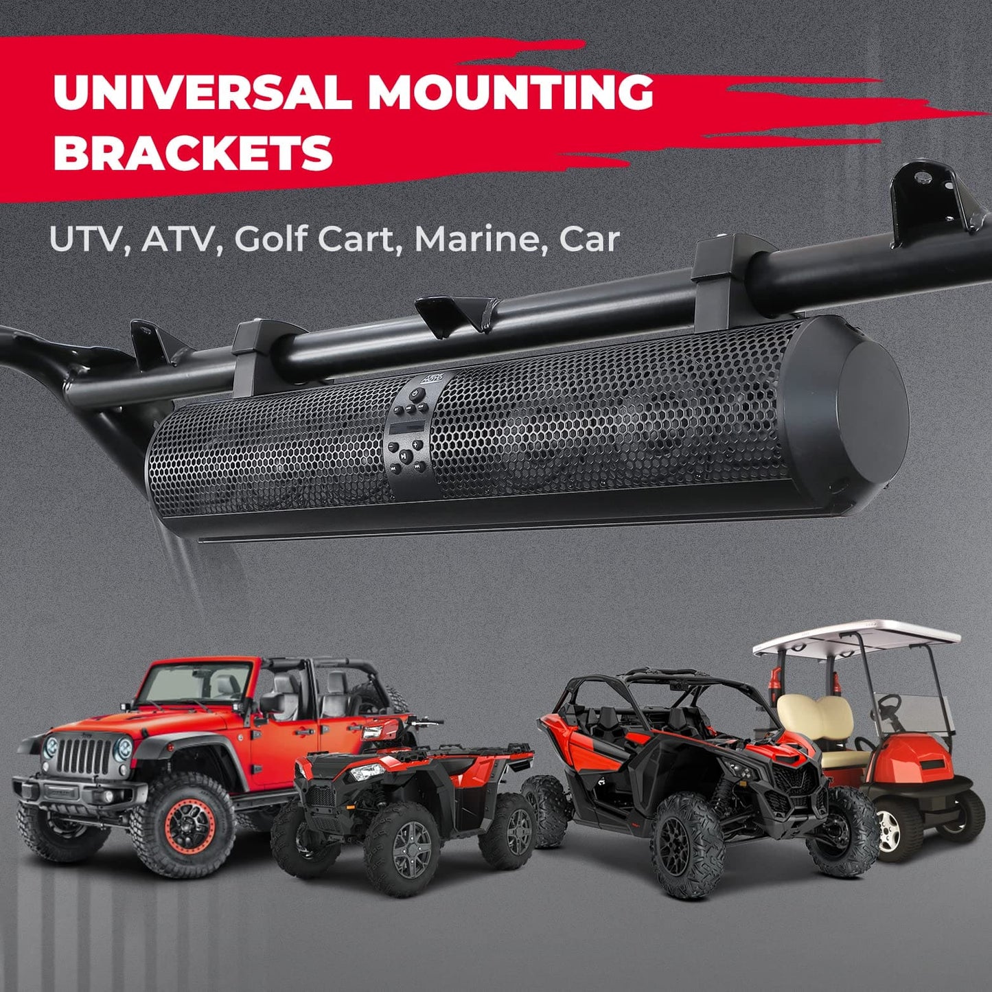 Kemimoto UTV 1.56"-2.25" Roll Bar 6 Speaker Bluetooth Sound Bar