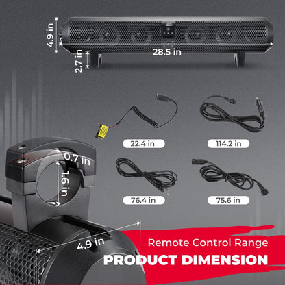 Kemimoto UTV 1.56"-2.25" Roll Bar 6 Speaker Bluetooth Sound Bar