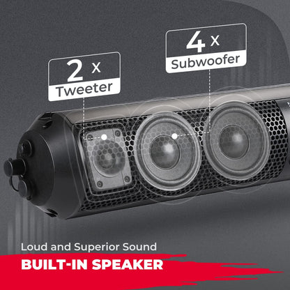 Kemimoto UTV 1.56"-2.25" Roll Bar 6 Speaker Bluetooth Sound Bar