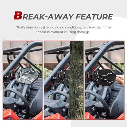 Kemimoto UTV 1.65"-2" Rear View Mirror & 1.6"-2" Round Tube Side Mirror