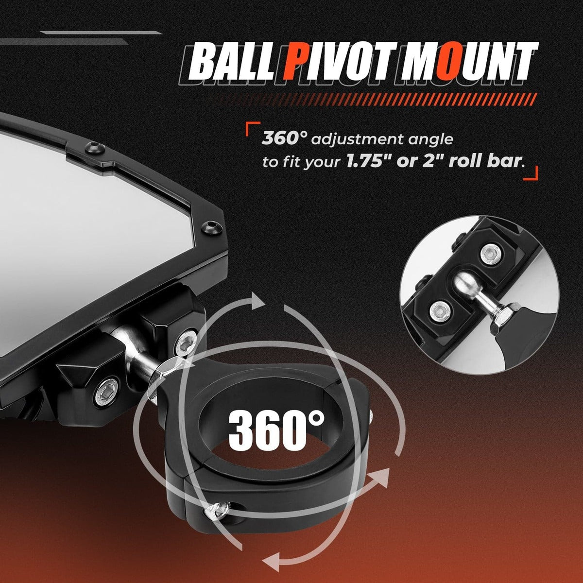 Kemimoto UTV 1.65"-2" Rear View Mirror & 1.75"-2" LED Side Mirror