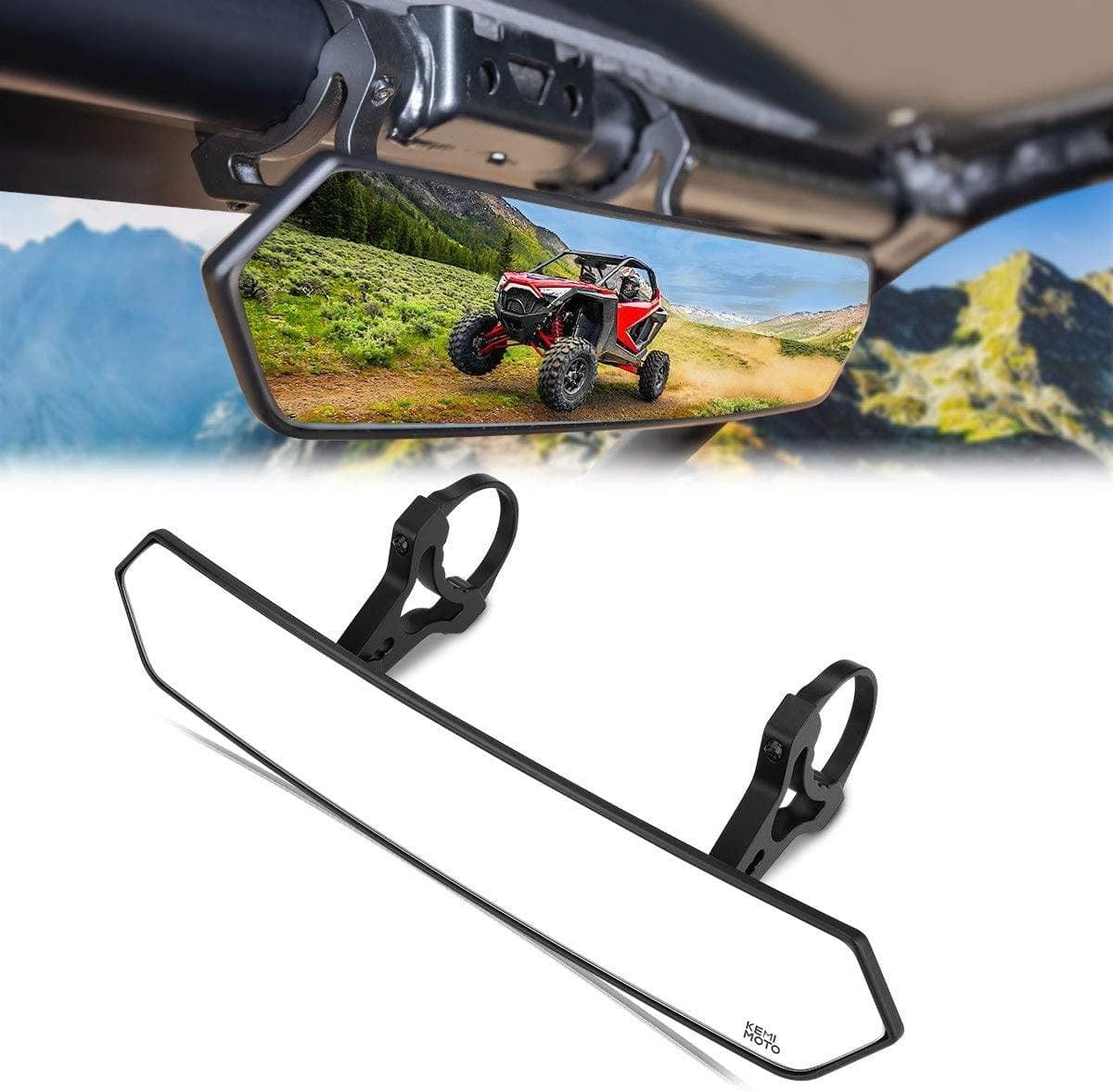 Kemimoto UTV 1.65"-2" Rear View Mirror & 1.75"-2" LED Side Mirror
