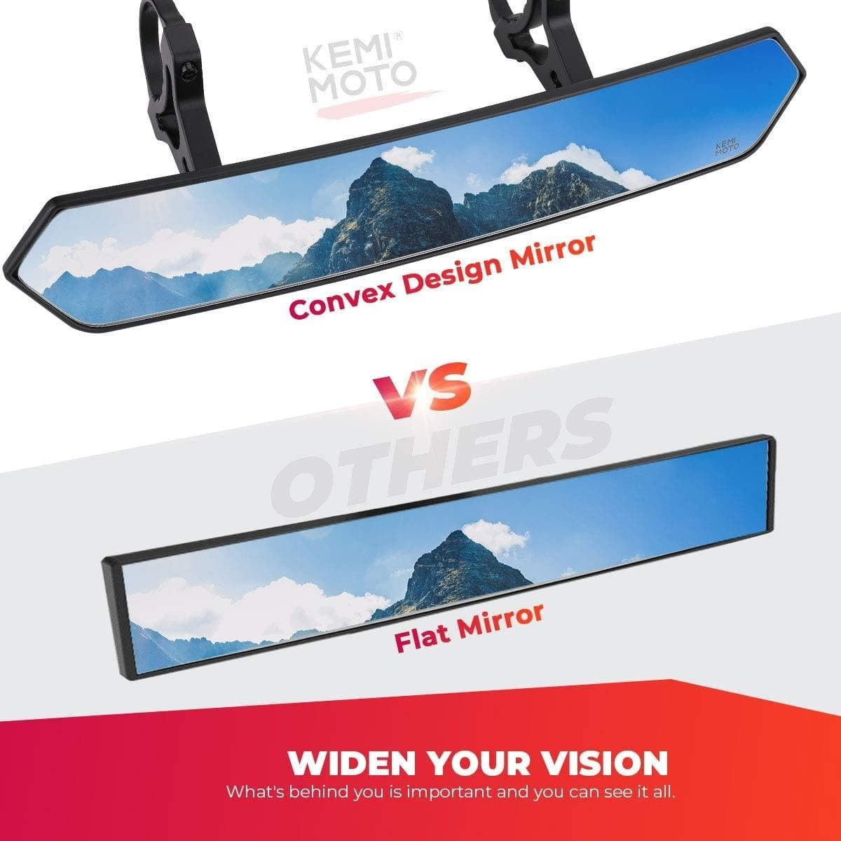 Kemimoto UTV 1.65"-2" Rear View Mirror & 1.75"-2" LED Side Mirror