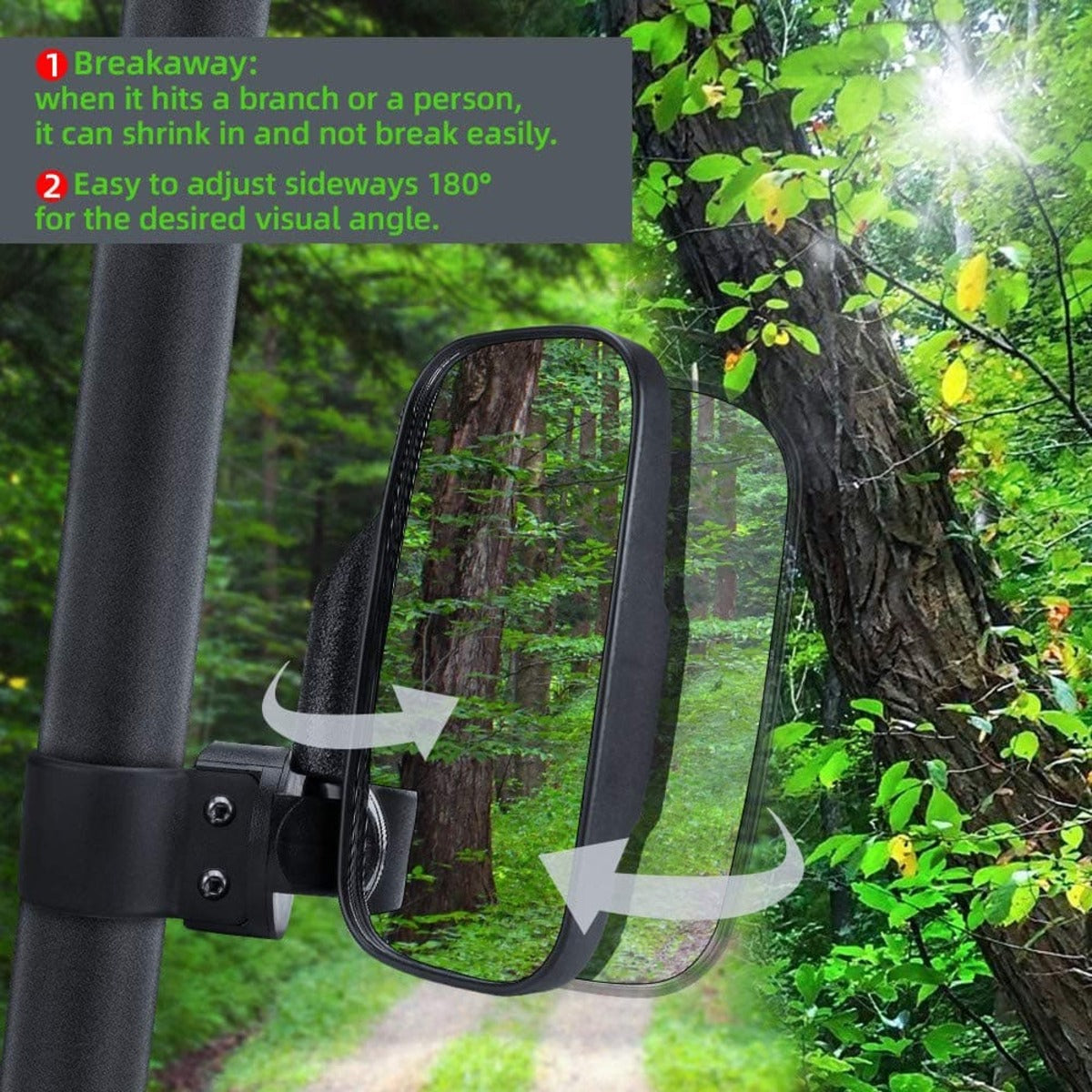 Kemimoto UTV 1.65"-2" Rear View Mirror & 1.75"-2" LED Side Mirror