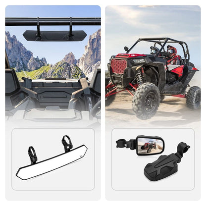 Kemimoto UTV 1.65"-2" Rear View Mirror & 1.75" Round Tube Convex Side Mirror