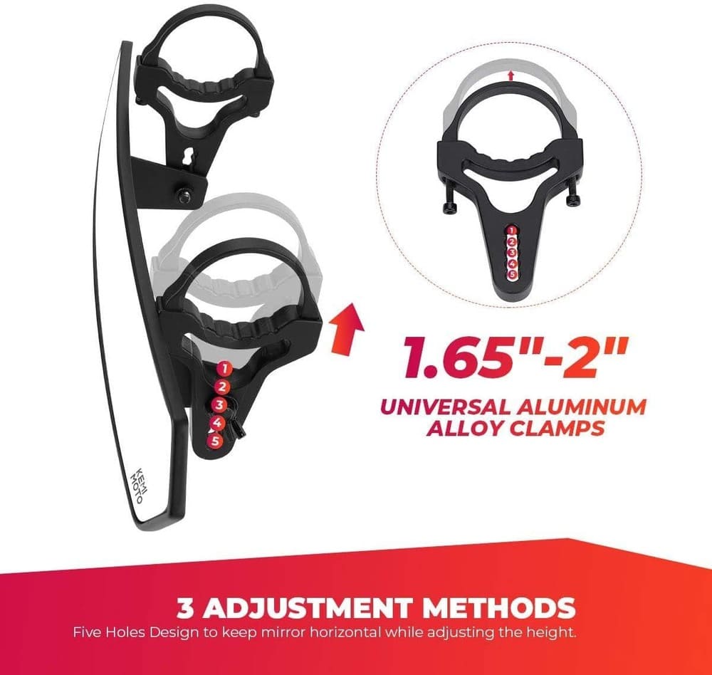 Kemimoto UTV 1.65"/2" Side Mirror with RBG Light & 1.75" Convex Side Mirror