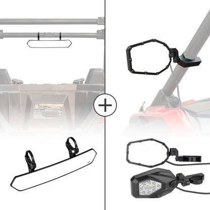 Kemimoto UTV 1.65"-2" Tube Rear View Mirror & Led Side Mirrors