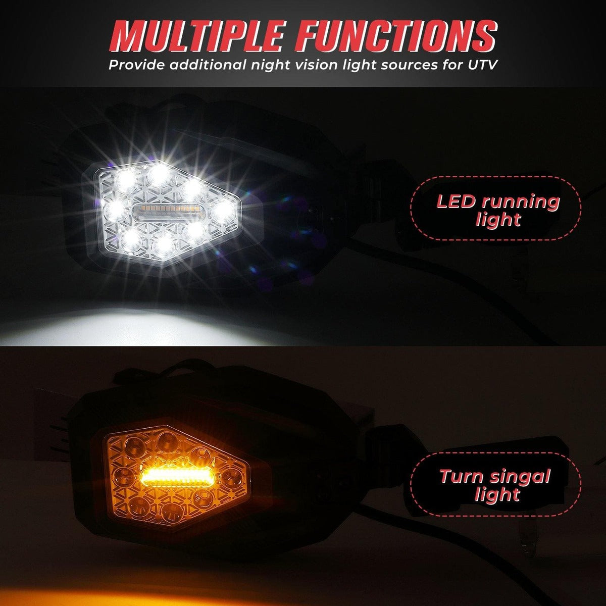 Kemimoto UTV 1.65"-2" Tube Rear View Mirror & Led Side Mirrors