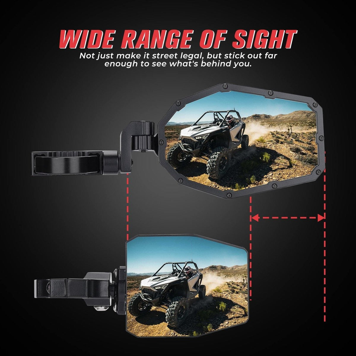 Kemimoto UTV 1.65"-2" Tube Rear View Mirror & Led Side Mirrors
