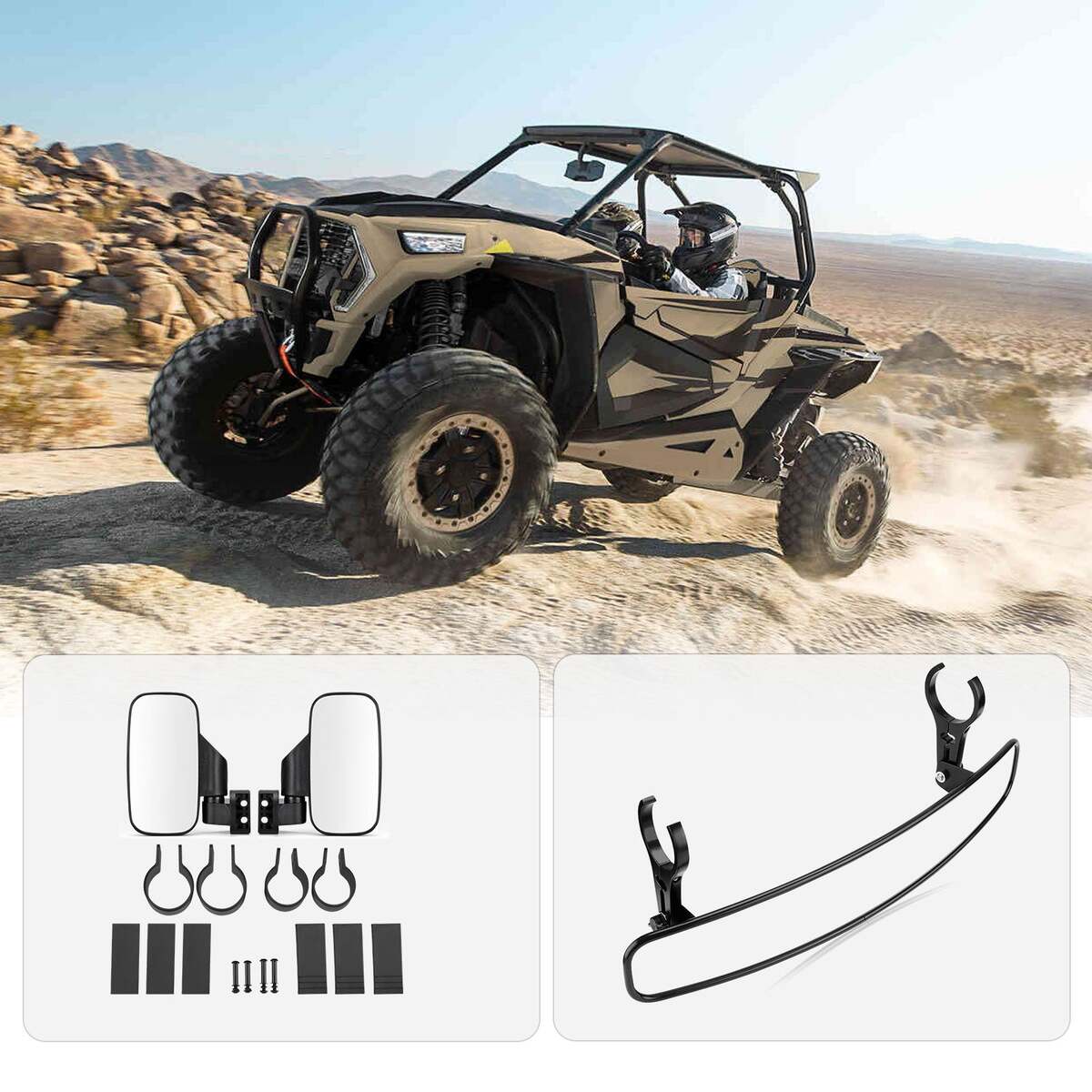 Kemimoto UTV 1.75"/2" Side View Mirror & Rearview Mirrors