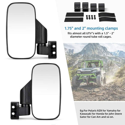 Kemimoto UTV Adjustable Rear View Mirror & Side Mirrors for 1.75"-2" Round Tube