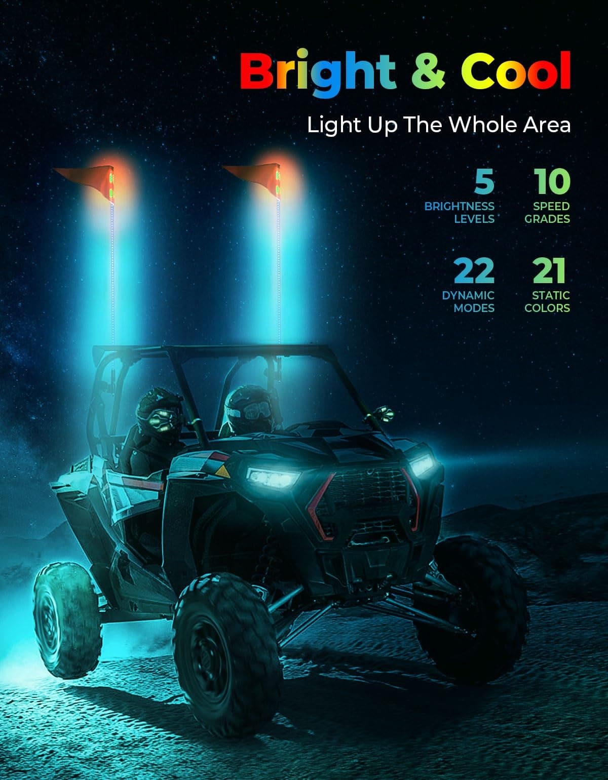 Kemimoto UTV/ATV/Boat 5FT 2PCS Bendable Whip Lights RF Wireless Remote