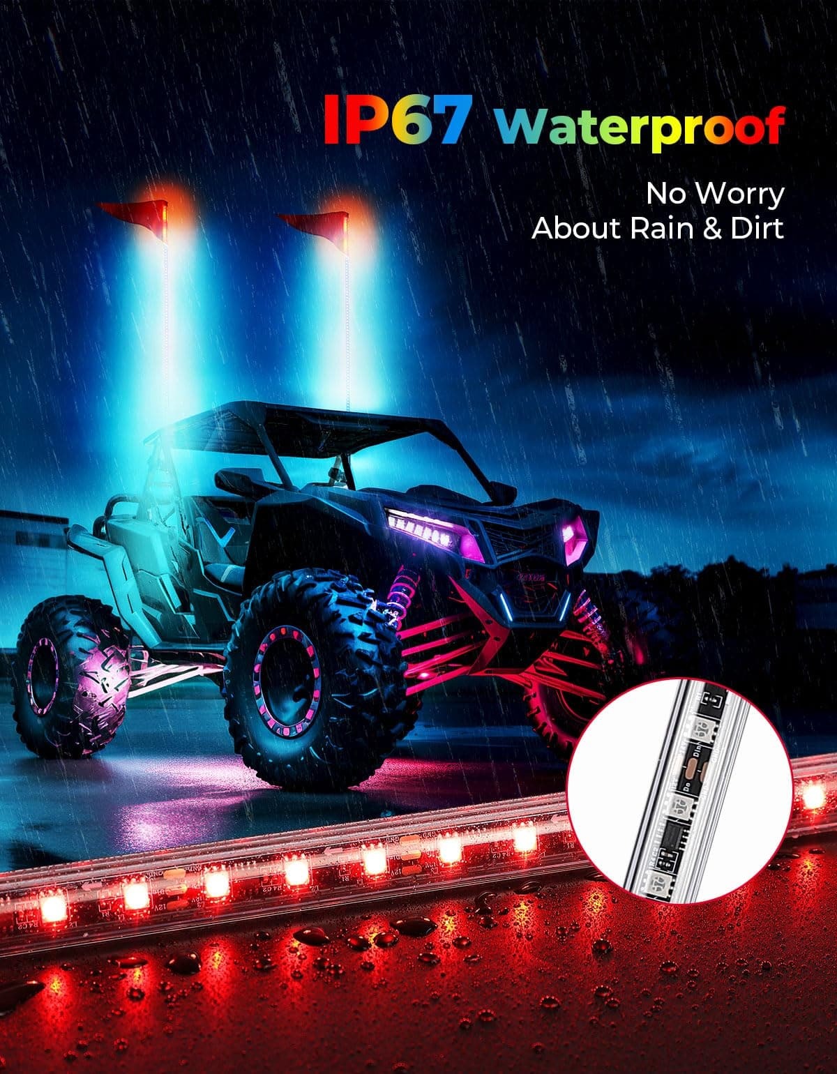 Kemimoto UTV/ATV/Boat 5FT 2PCS Bendable Whip Lights RF Wireless Remote