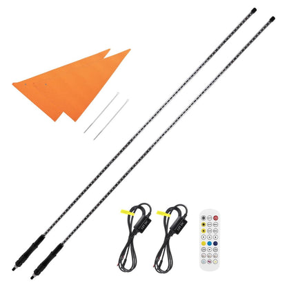 Kemimoto UTV/ATV/Boat 5FT 2PCS Bendable Whip Lights RF Wireless Remote