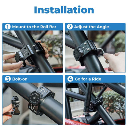 Kemimoto UTV Flag Mount Whip Light Mount 1.75"/2" Roll Bar