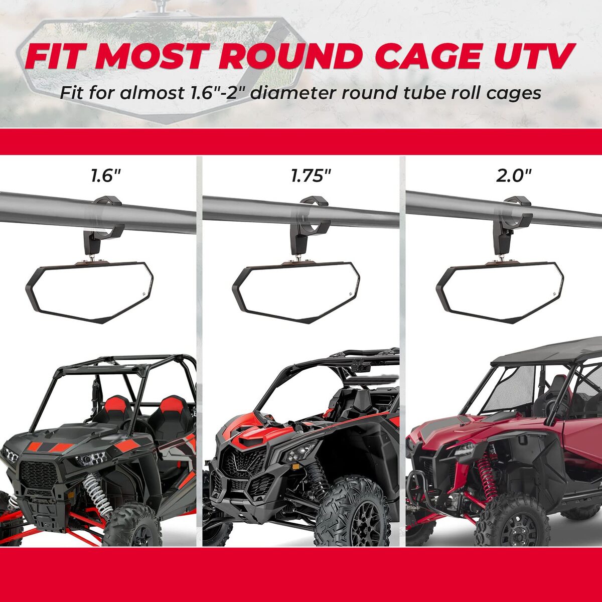 Kemimoto UTV Rear View Mirror for 1.6"-2" Roll Bar Cages
