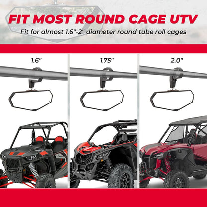 Kemimoto UTV Rear View Mirror for 1.6"-2" Roll Bar Cages