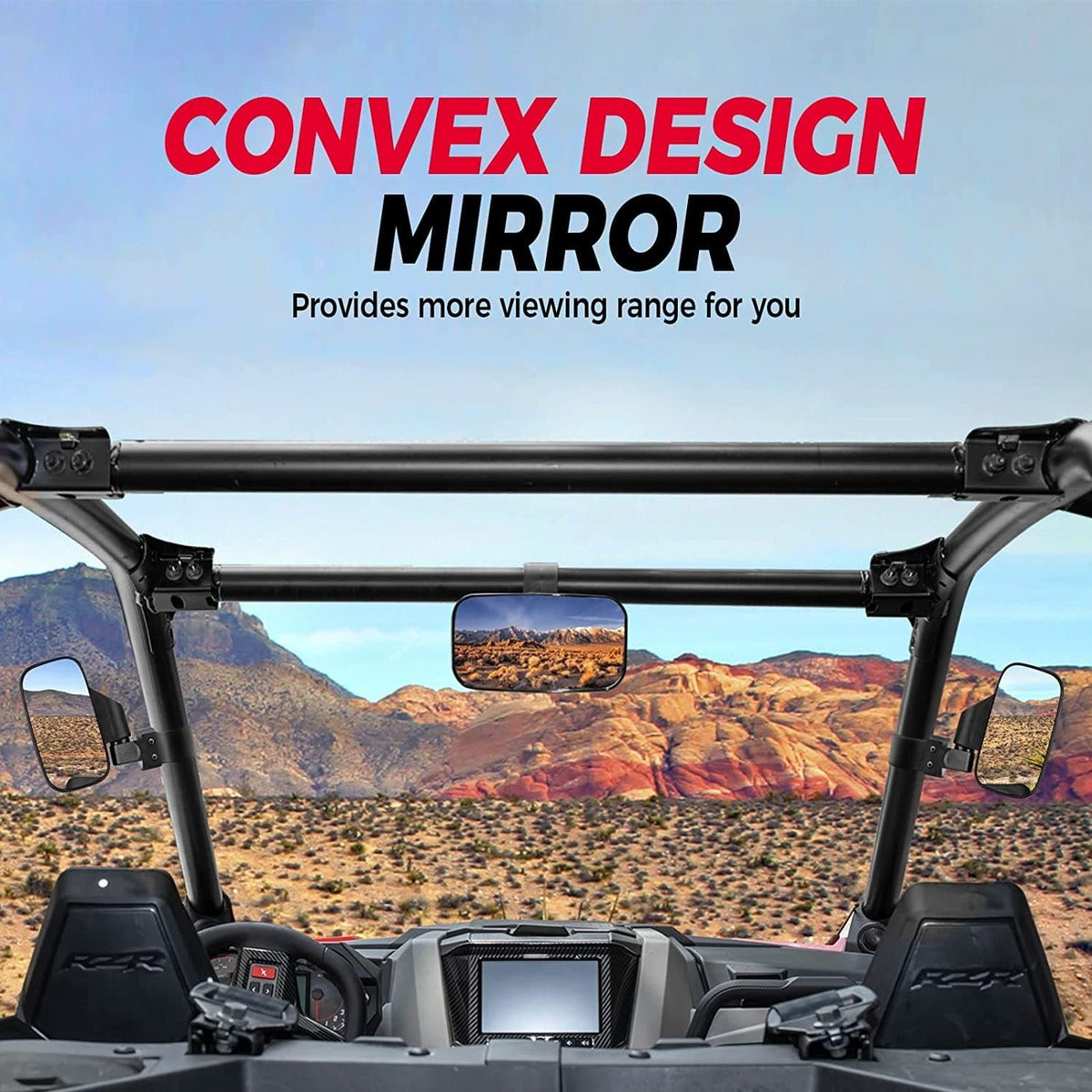 Kemimoto UTV Side Mirrors & Center Mirror with 1.6"/2" Roll Bar Cage