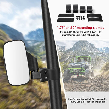 Kemimoto UTV Side Mirrors & Center Mirror with 1.6"/2" Roll Bar Cage