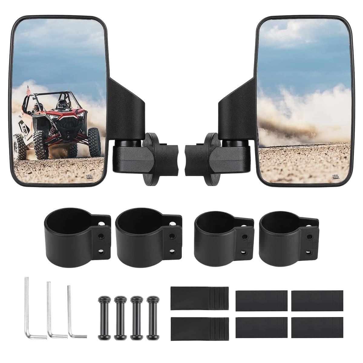 Kemimoto UTV Side Mirrors for 1.6"/2" Roll Bar Cage - 1 Pair