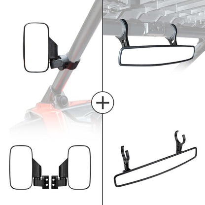 Kemimoto UTV Side View Mirrors & Center Rearview Mirror with 1.75"/2" Clamps