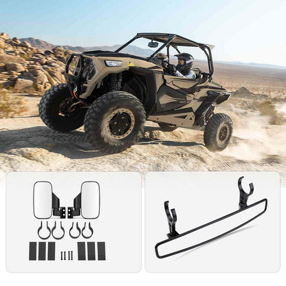 Kemimoto UTV Side View Mirrors & Center Rearview Mirror with 1.75"/2" Clamps