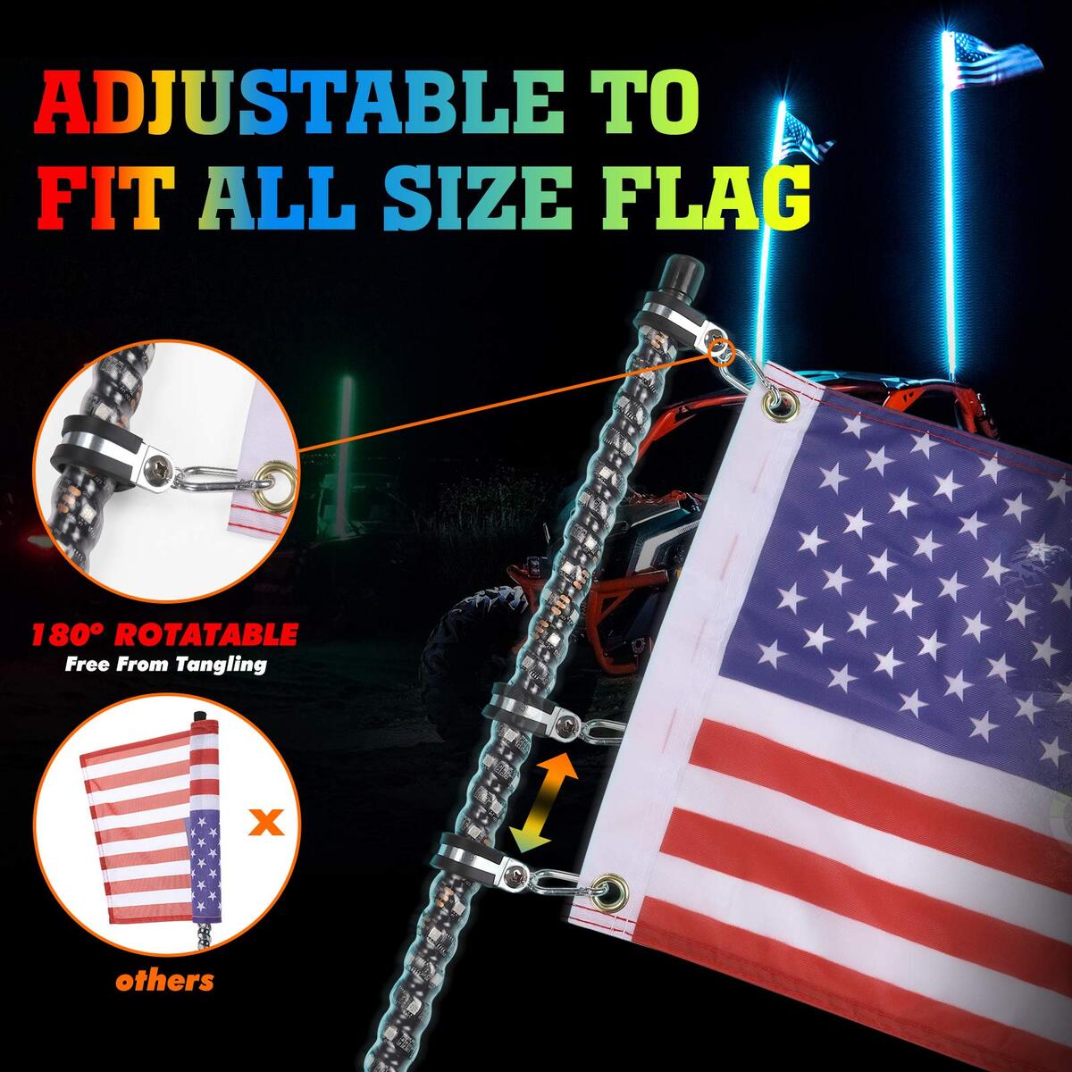 Kemimoto Kawasaki Teryx KRX 1000 UTV 2Pcs 5FT Spiral Whip Light with RF Remote Control