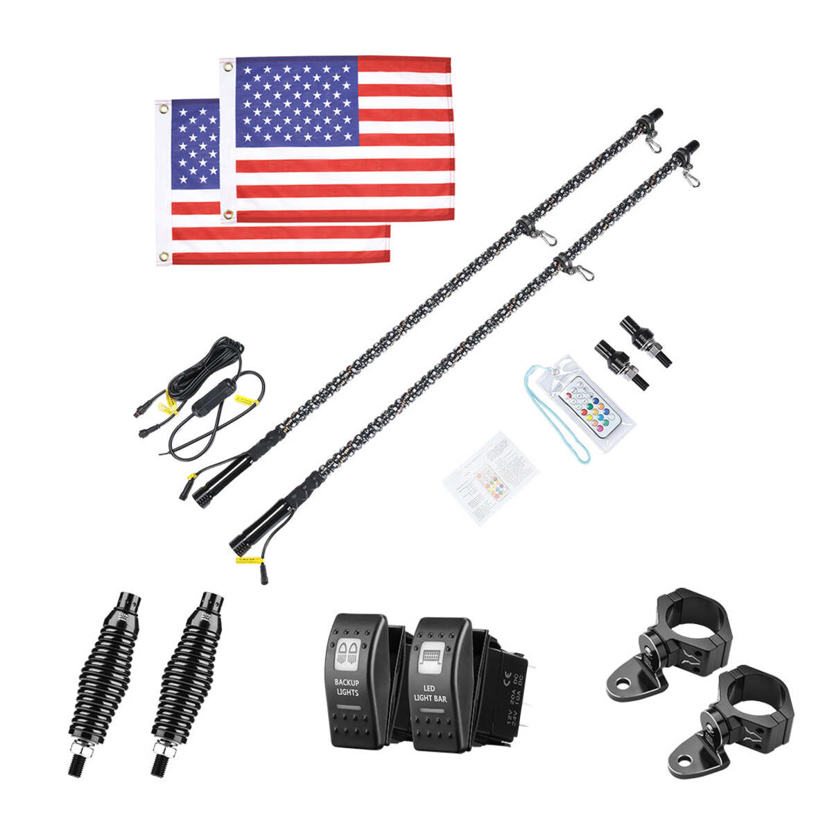 Kemimoto Kawasaki Teryx KRX 1000 UTV 2Pcs 5FT Spiral Whip Light with RF Remote Control