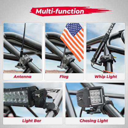 Kemimoto UTV GRAY Whip Mount Flag Light Mount for 1.75"-2" Roll Bar 1 Pcs