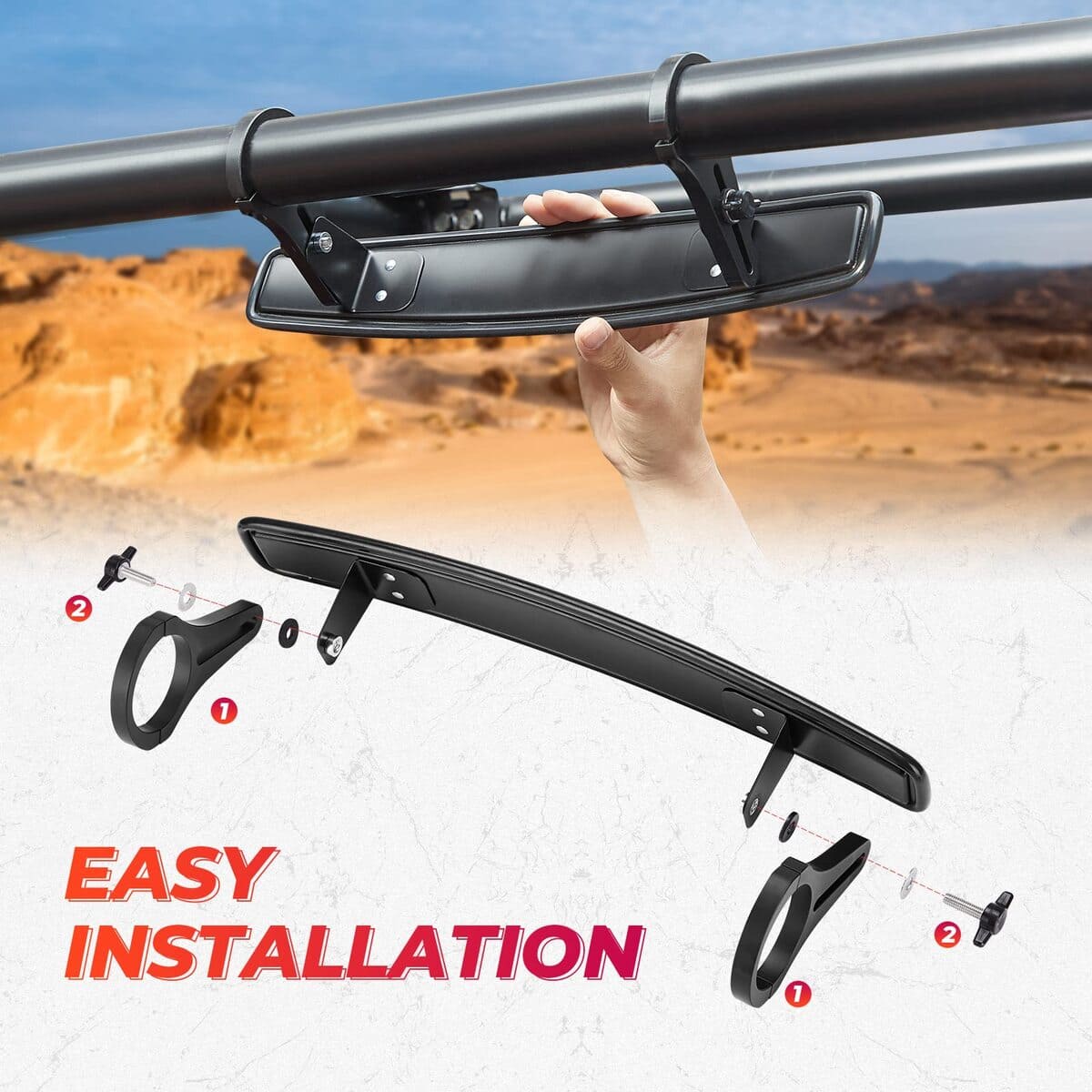 Kemimoto Yamaha Viking UTV Rear View Mirror with 2" Clamps