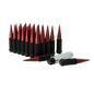 Small Diameter Spline Spike Lug Nuts - 13/16" & 7/8" Dual Hex Key - 14mm x 1.50 Thread Size - Red Finish - Set of 32
