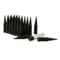 Small Diameter Spline Spike Lug Nuts - 13/16" & 7/8" Dual Hex Key - 14mm x 2.00 Thread Size - Black Finish - Set of 32