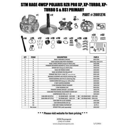 Polaris RZR Turbo RAGE 4WCP Primary Clutch