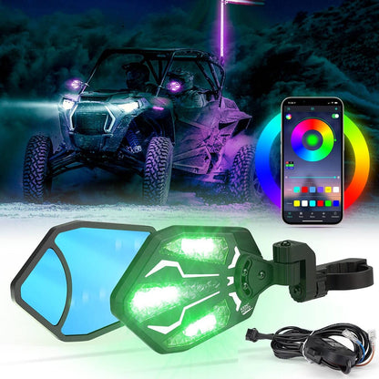 Kemimoto UTV RGB 1.62"-2'' Rear View Side Mirrors with Bluetooth (1 Pair)