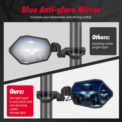 Kemimoto UTV RGB 1.62"-2'' Rear View Side Mirrors with Bluetooth (1 Pair)